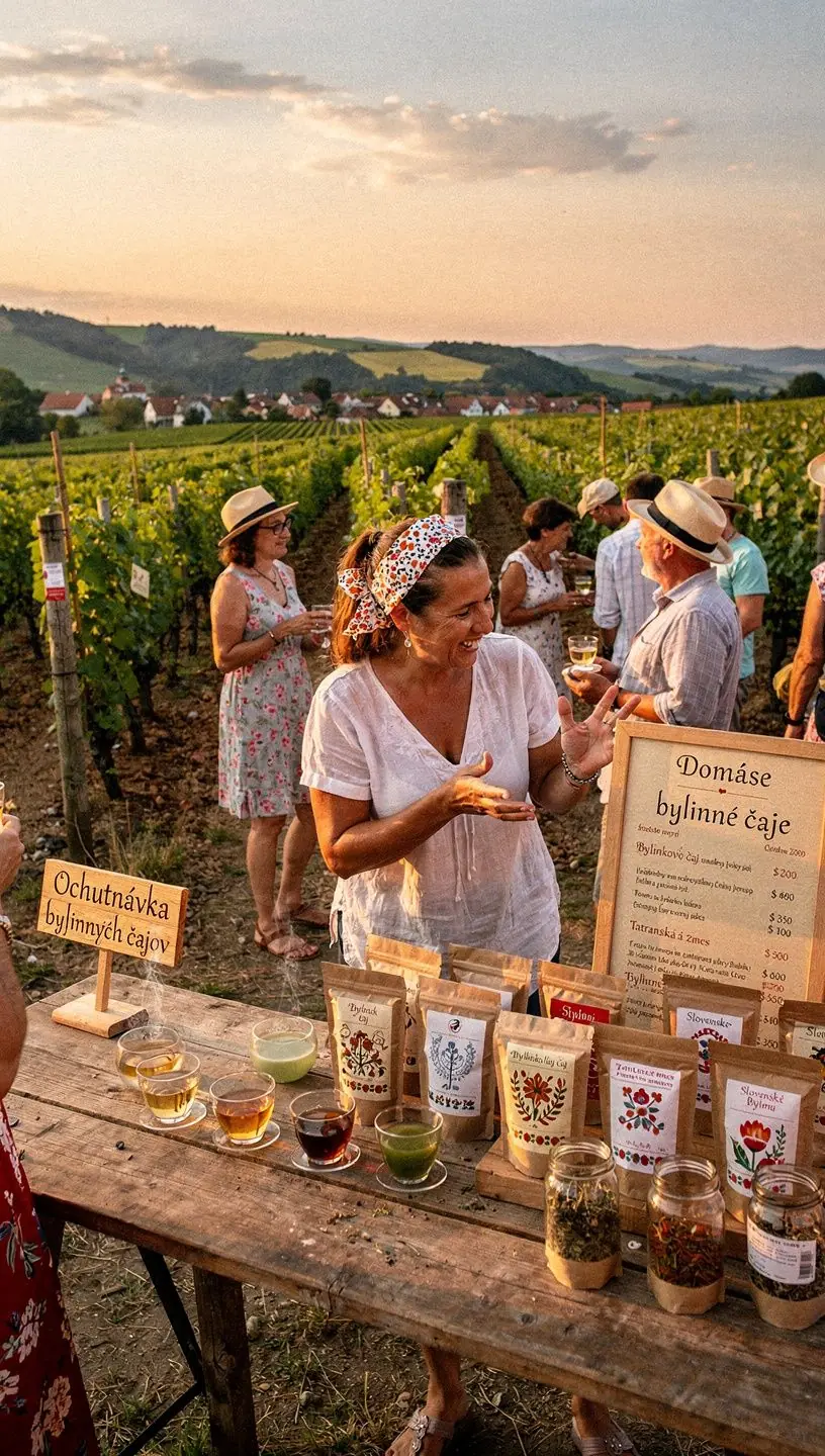 Detailný pohľad na zlatistý nálev čaju v sklenenej nádobe s bylinkami.