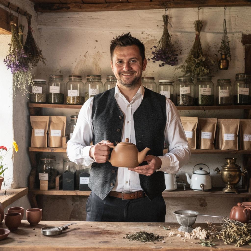 Záber na šálku bylinkového čaju s bylinkami z tradičných slovenských lúkach.