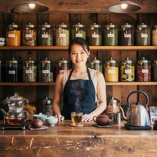 Detailný záber na krásne usporiadané čajové lístky v keramickej miske.